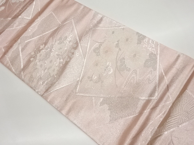 色紙に秋草模様織出し袋帯